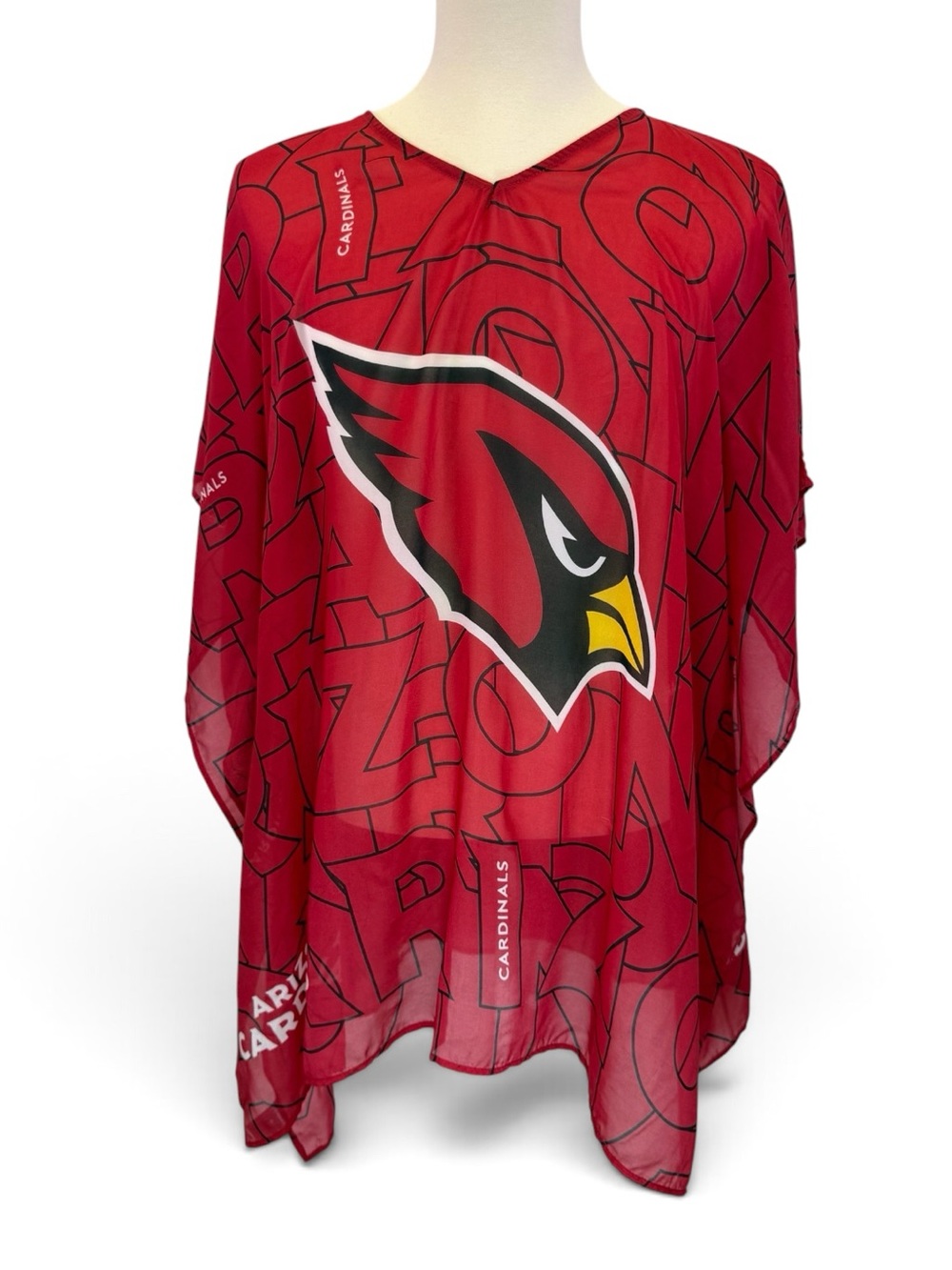 NFL Arizona Cardinals Red Sheer Shawl Top Chiffon Cover Poncho One Size